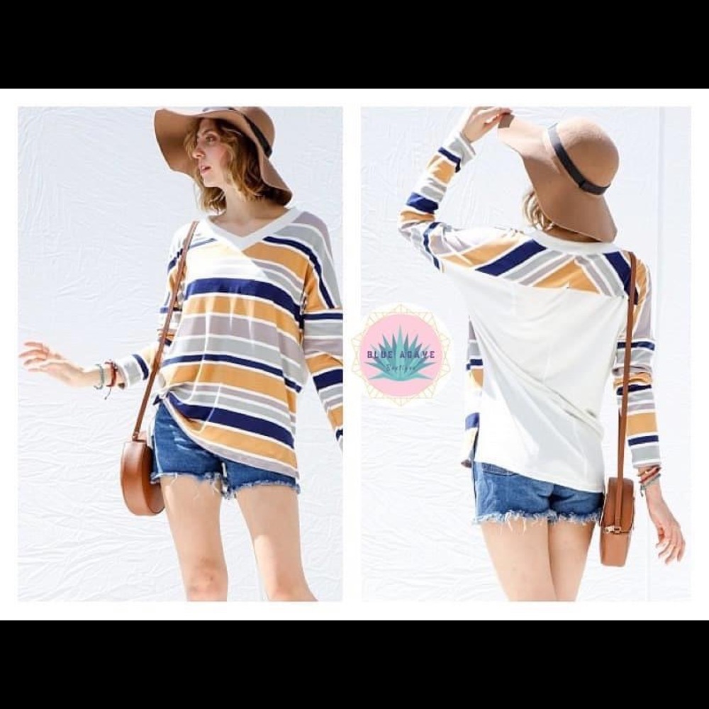 [my story] Navy and Mustard Multi-stripe Top